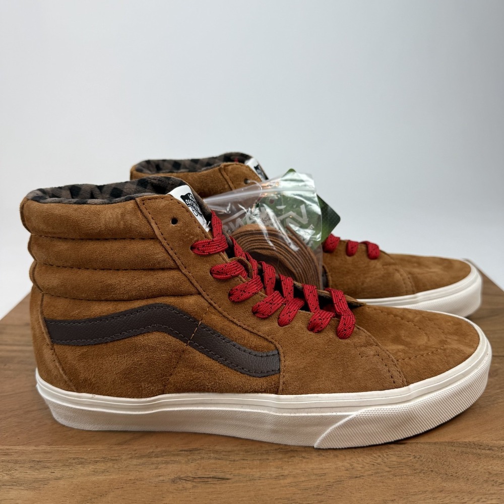 New Womens Vans Sk8 Hi Glazed Ginger Brown Leather Plaid Sneakers Size 8.5 NWOB